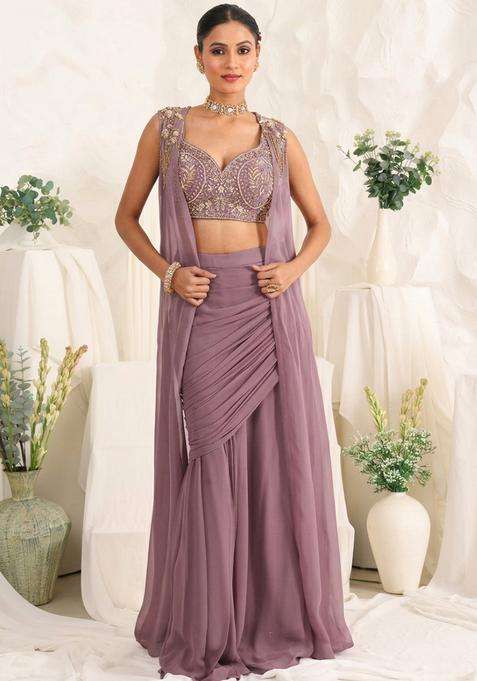 Mauve Georgette Handwork Fusion Set
