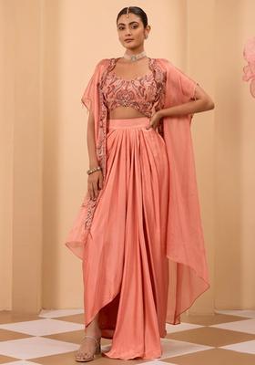 Peach Satin Handwork Fusion Set