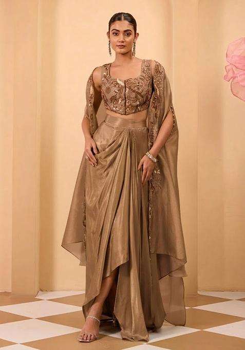 Coffee Brown Crepe Handwork Fusion Set