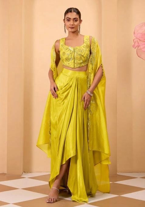 Yellow Crepe Handwork Fusion Set