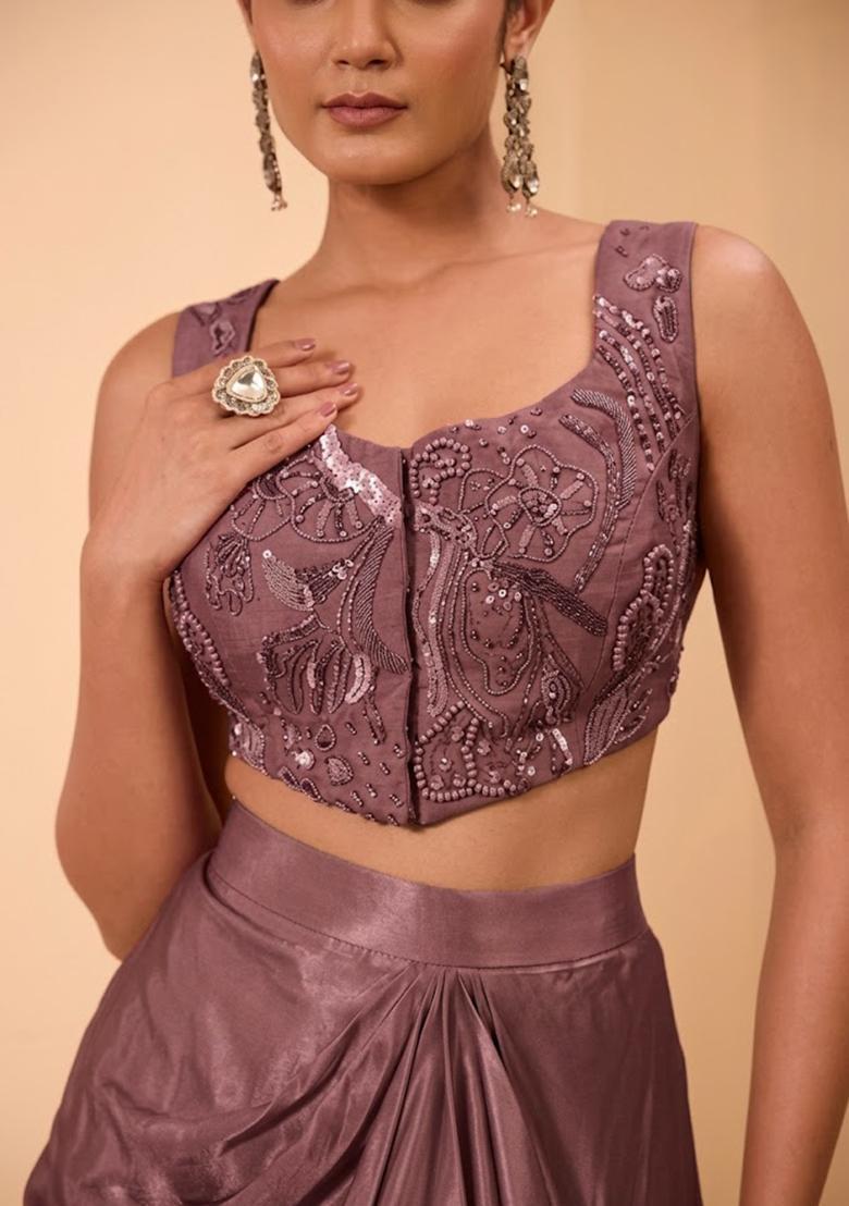 Pink Crepe Handwork Fusion Set - Indya