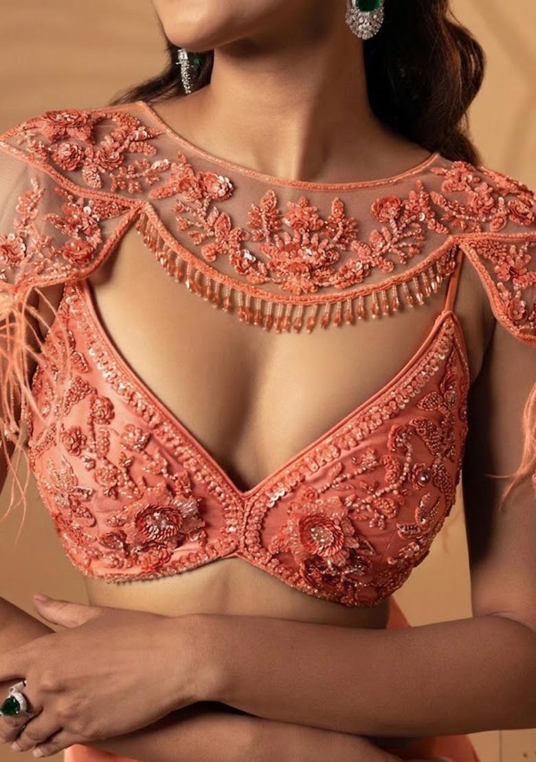 Pink Satin Handwork Lehenga Set - Indya