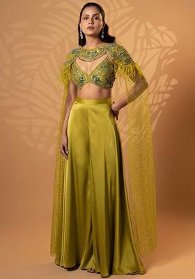 Olive Green Satin Handwork Lehenga Set