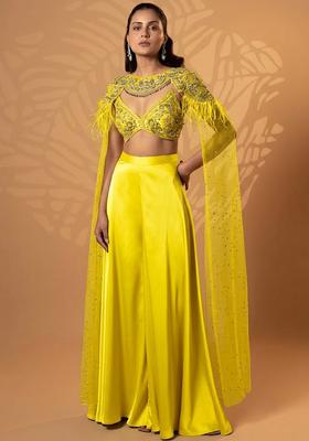 Yellow Satin Handwork Lehenga Set