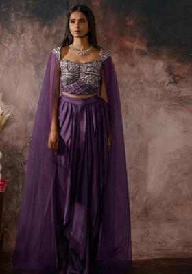 Deep Purple Crepe Handwork Fusion Set