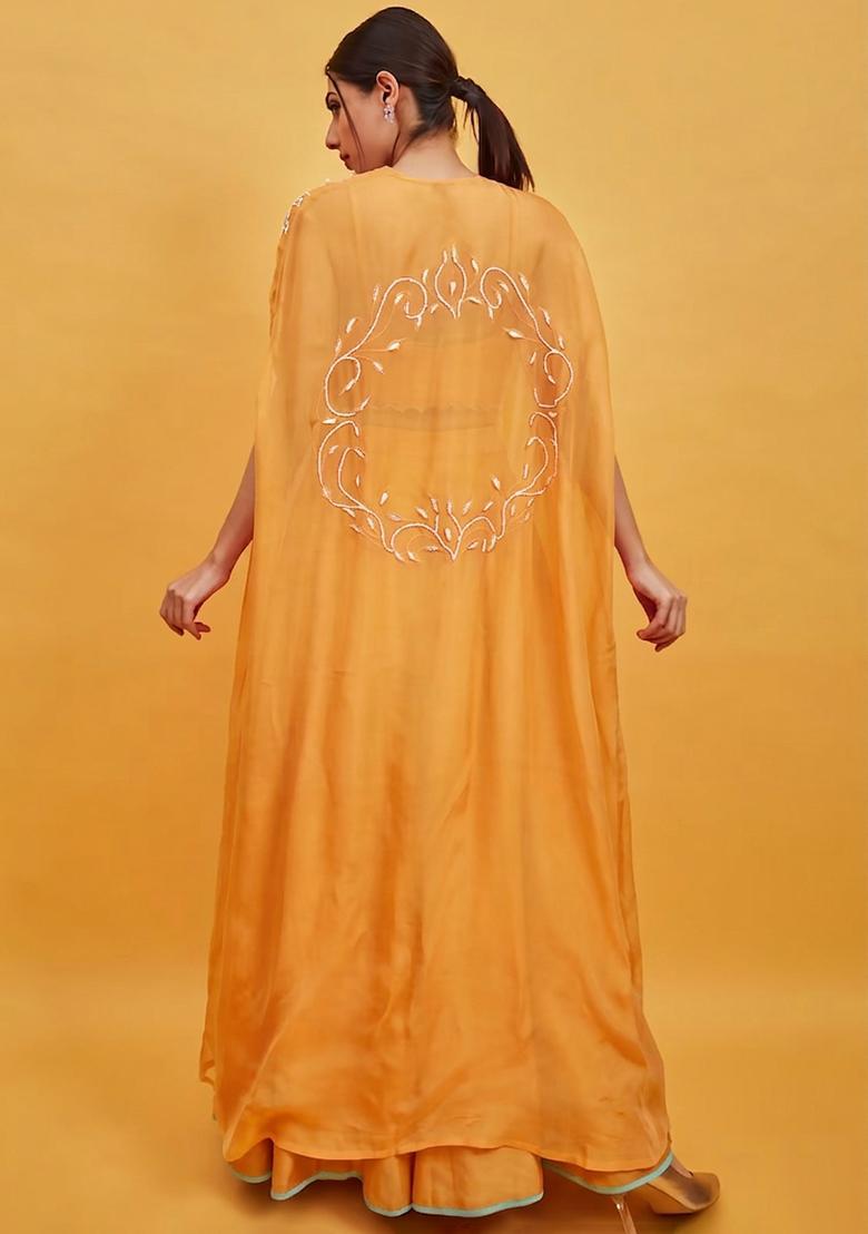 Mustard Crepe Handwork Lehenga Set - Indya