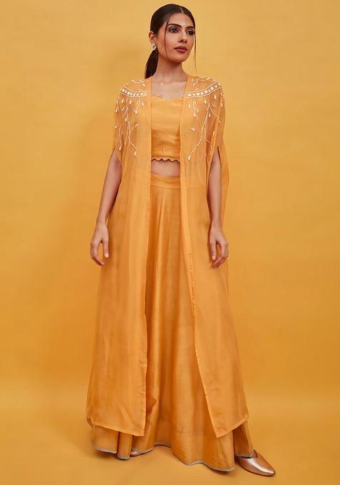 Mustard Crepe Handwork Lehenga Set