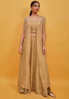 Beige Crepe Handwork Lehenga Set