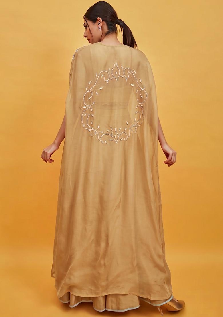 Beige Crepe Handwork Lehenga Set - Indya