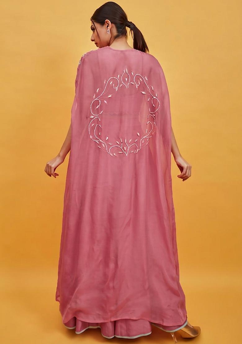 Pink Crepe Handwork Lehenga Set - Indya
