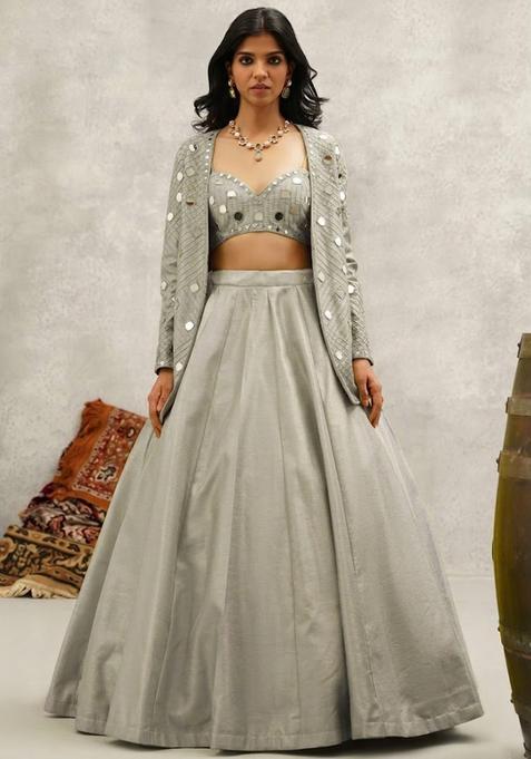 Silver Silk Blend Handwork Lehenga Set