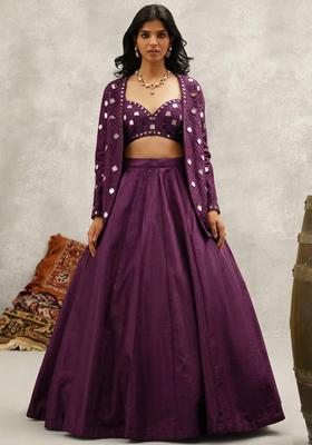 Purple Silk Blend Handwork Lehenga Set