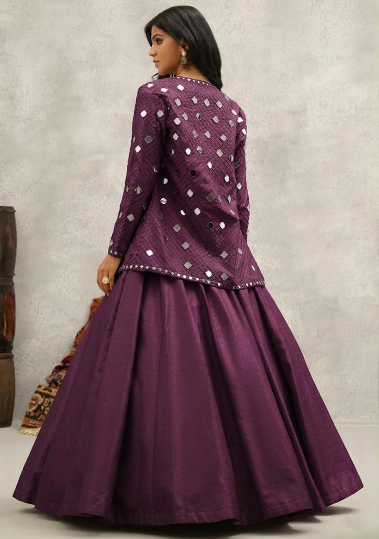 Purple Silk Blend Handwork Lehenga Set - Indya