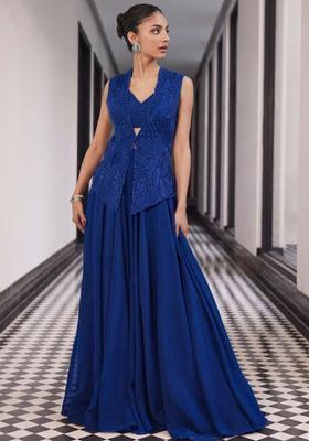 Royal Blue Crepe Handwork Fusion Set