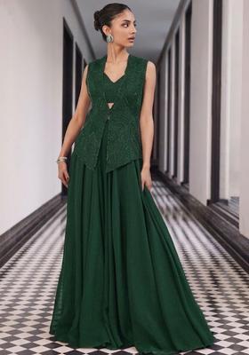 Forest Green Crepe Handwork Fusion Set