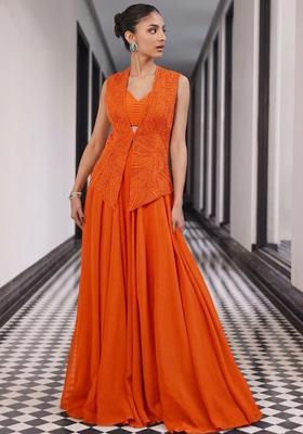 Orange Crepe Handwork Fusion Set