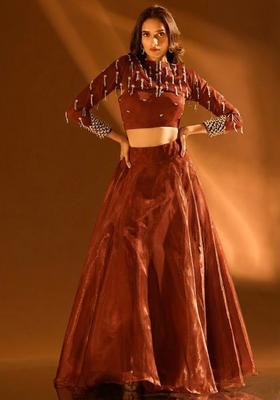 Rust Silk Blend Handwork Lehenga Set