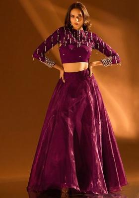 Hot Pink Silk Blend Handwork Lehenga Set