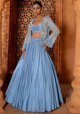 Pastel Blue Crepe Handwork Lehenga Set