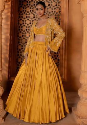 Mustard Crepe Handwork Lehenga Set