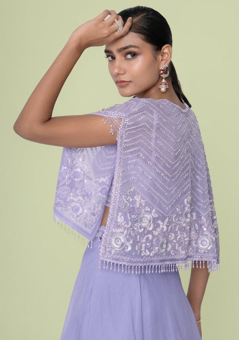 Lavender Organza Handwork Lehenga Set - Indya