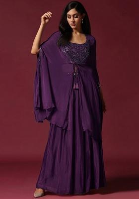 Purple Chinon Handwork Lehenga Set