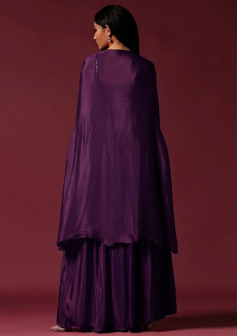 Purple Chinon Handwork Lehenga Set - Indya