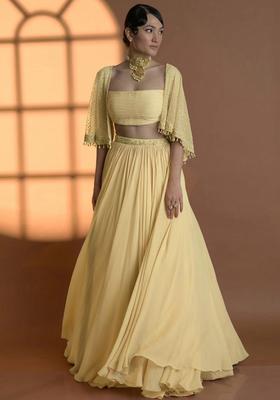 Yellow Georgette Handwork Lehenga Set