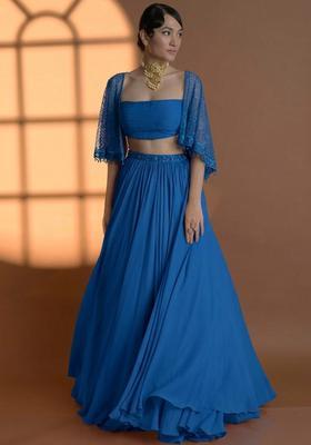 Lavender Blue Georgette Handwork Lehenga Set