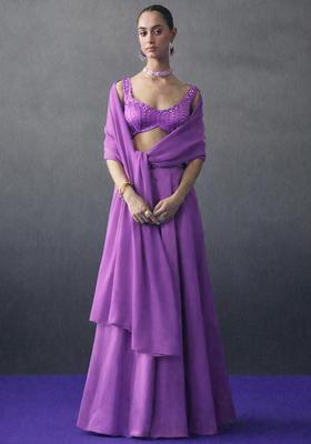 Purple Crepe Handwork Lehenga Set