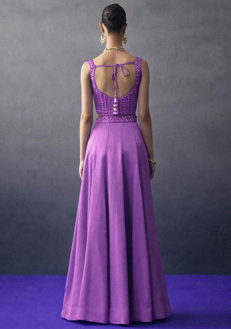 Purple Crepe Handwork Lehenga Set - Indya