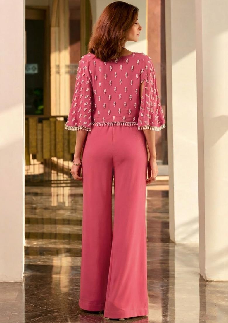 Pink Crepe Handwork Fusion Set - Indya