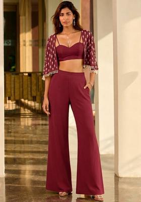 Brown Crepe Handwork Fusion Set
