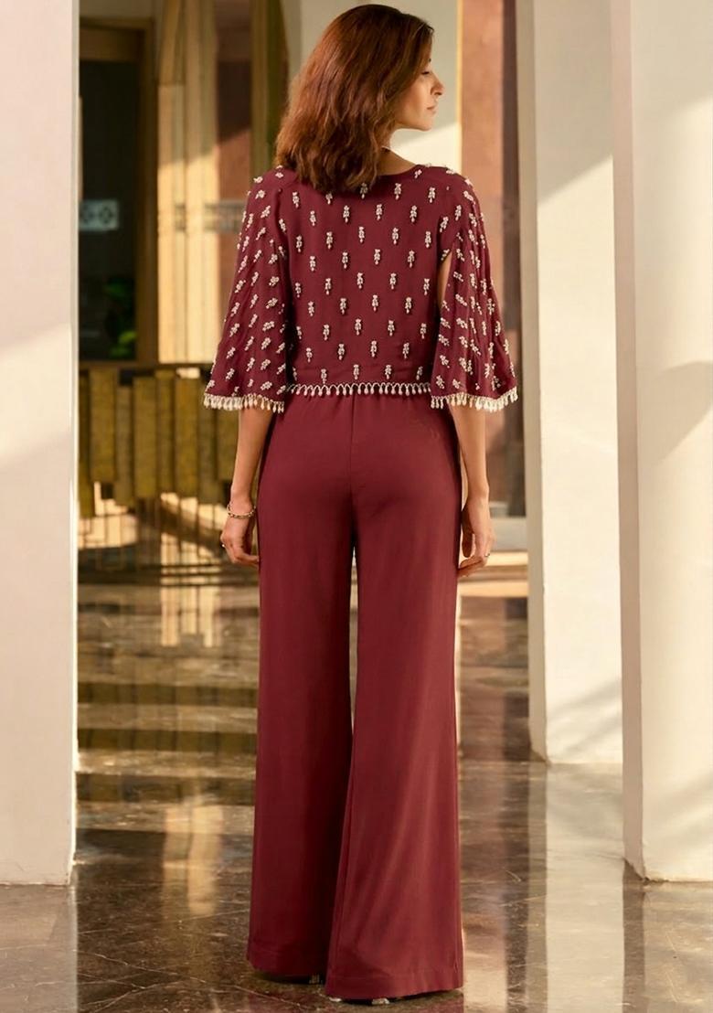 Brown Crepe Handwork Fusion Set - Indya