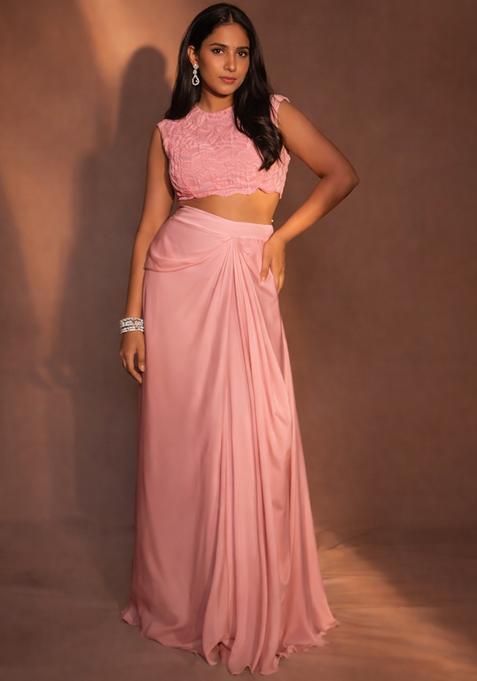 Pink Crepe Handwork Fusion Set