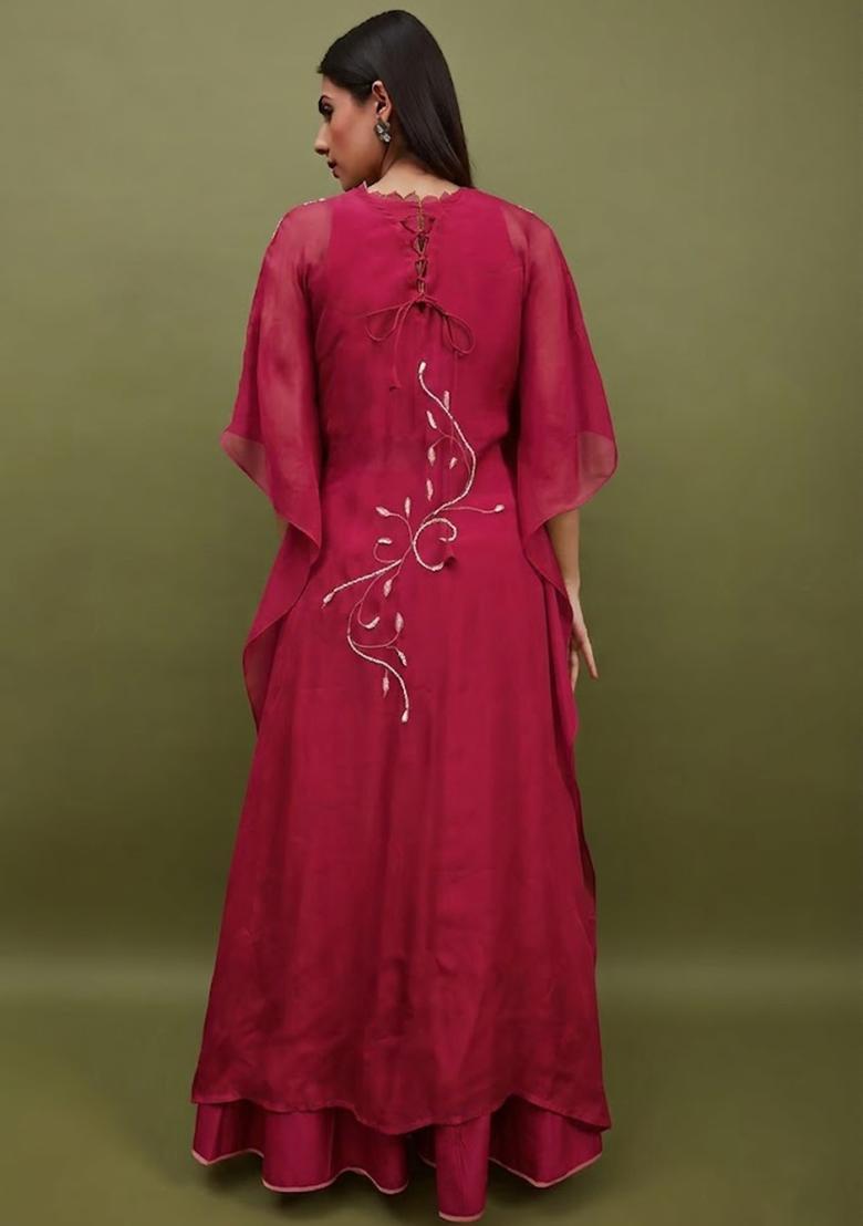 Magenta Silk Blend Handwork Lehenga Set - Indya