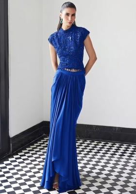 Royal Blue Satin Handwork Fusion Set