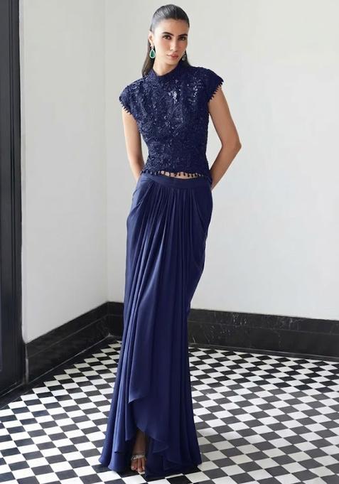Violet Satin Handwork Fusion Set