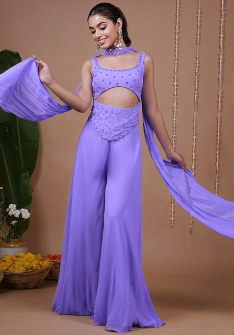 Lavender Georgette Handwork Fusion Set