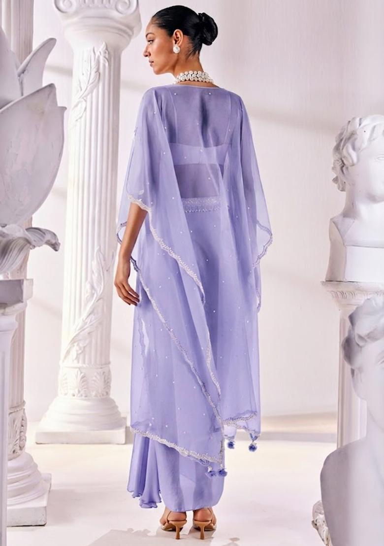 Lavender Soft Organza Handwork Fusion Set - Indya