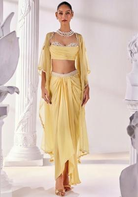 Yellow Soft Organza Handwork Fusion Set