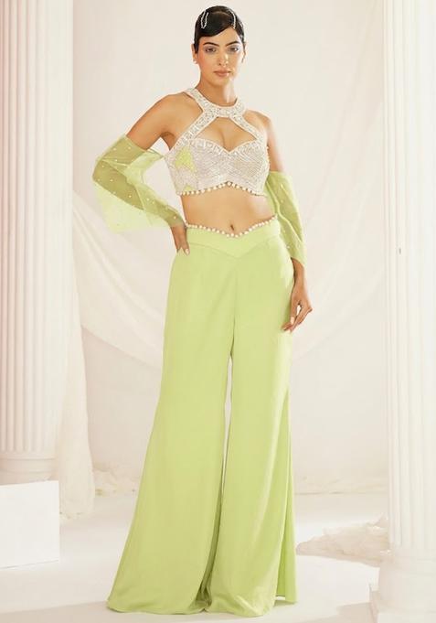 Lime Green Crepe Handwork Fusion Set