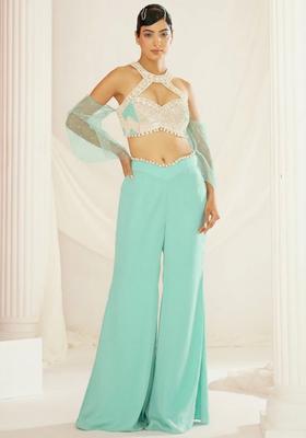 Mint Green Crepe Handwork Fusion Set