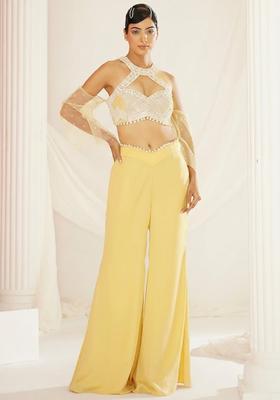 Yellow Crepe Handwork Fusion Set
