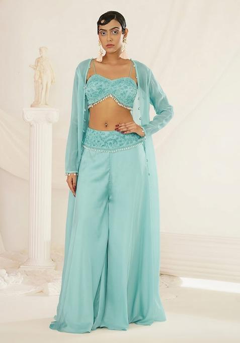 Mint Green Crepe Handwork Fusion Set
