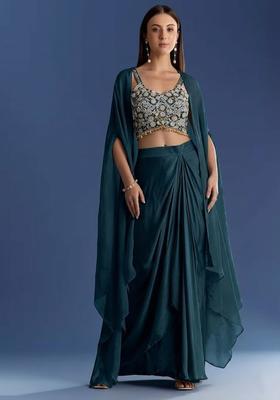Midnight Blue Crepe Handwork Fusion Set