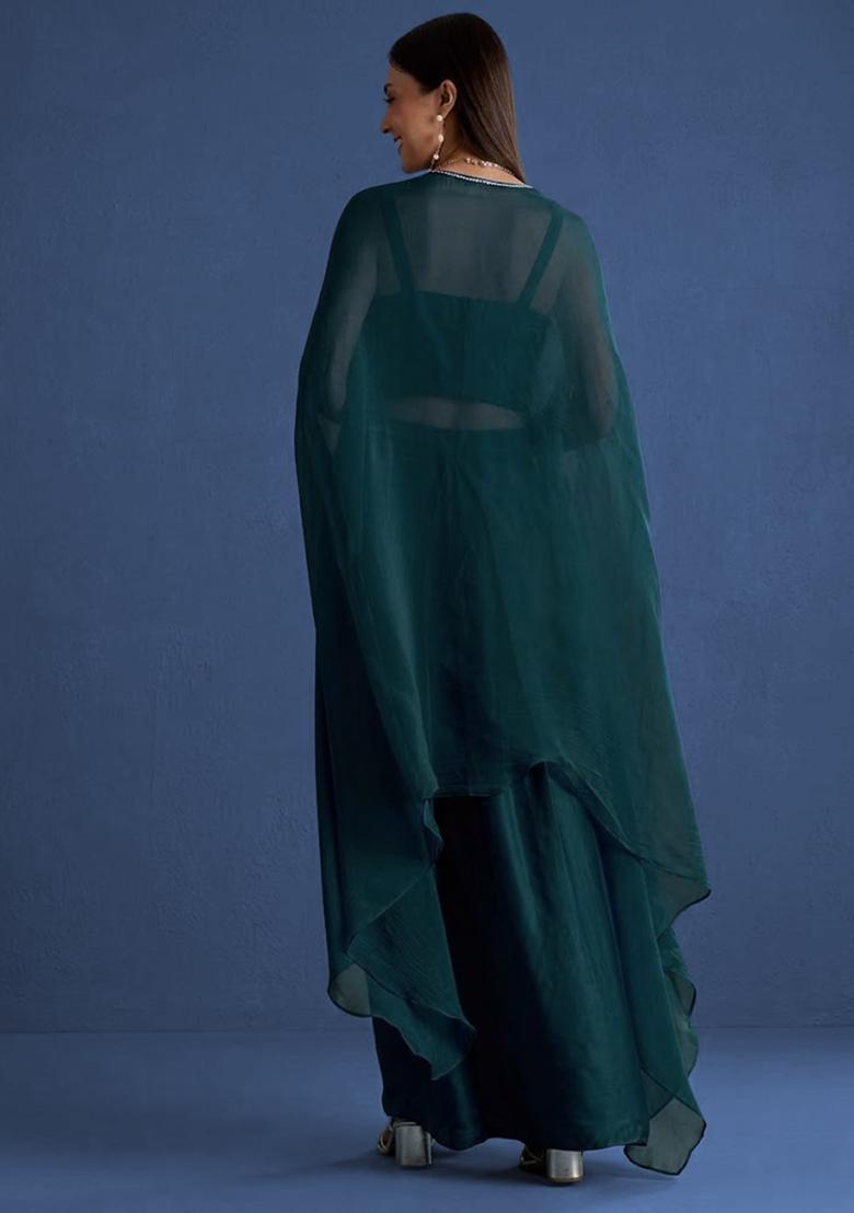 Midnight Blue Crepe Handwork Fusion Set - Indya