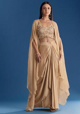 Beige Crepe Handwork Fusion Set