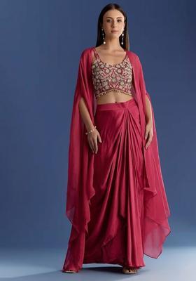Rani Pink Crepe Handwork Fusion Set