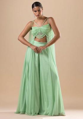 Mint Green Satin Handwork Fusion Set